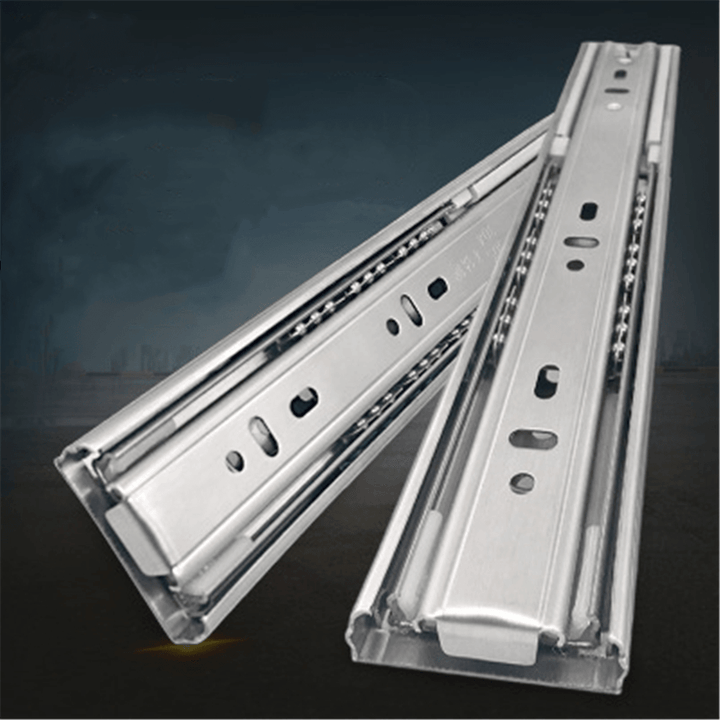 Cabinet Damping Slide Rail Three-Section Rail Thickened Stainless Steel Slide Rail Guide Drawer Buffer Mute Slide Side