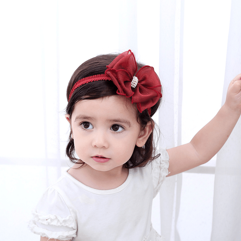 In the Autumn of 2021 New Bow Yarn Juan Baby Headdress with Children. Pearl Baby Princess Headband Winter