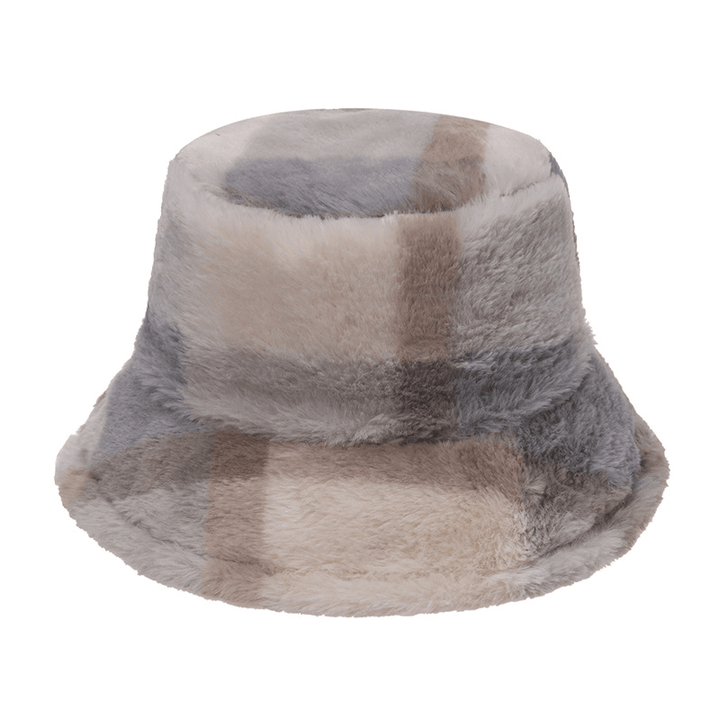 Plaid Fisherman Hat For, Korean Version of Rabbit Fur Plush Travel Warm All-Match