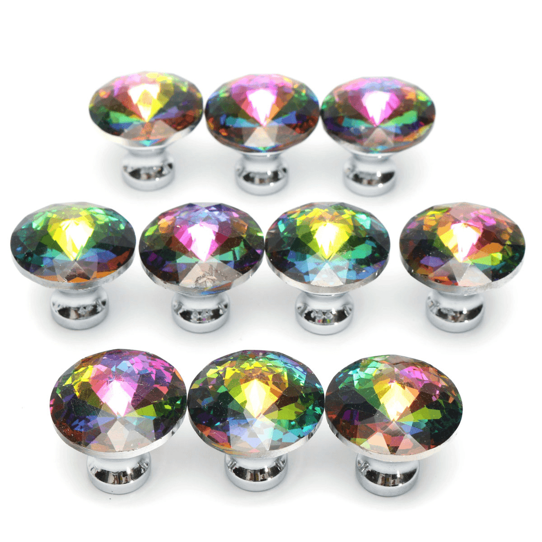 10Pcs 28Mm Diamond Crystal Shape Glass Cabinet Knob Cupboard Drawer Pull Handle