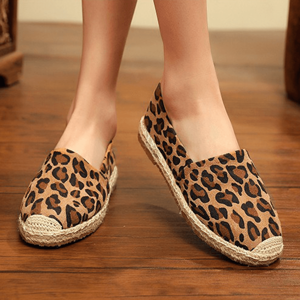 Women Leopard Printing Comfy Lightweight Casual Slip on Espadrille Flats