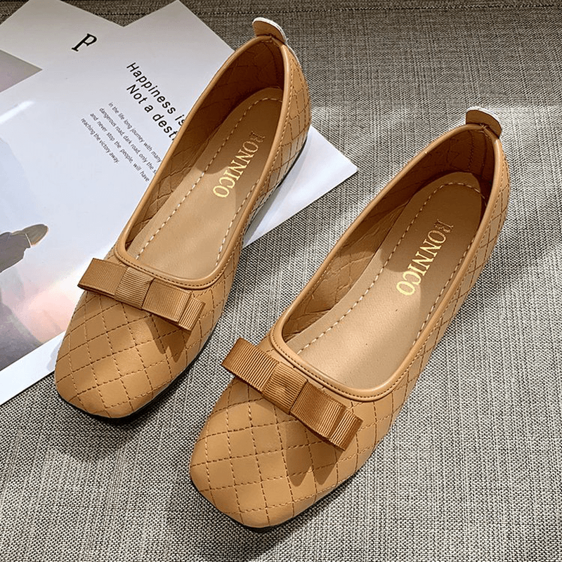 Women Bow Decor Comfy Square Toe Soft Sole Casual Slip on Loafers - MRSLM