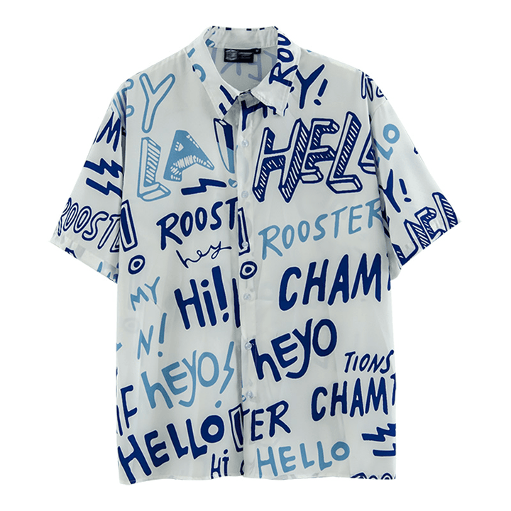 American Street Letter Doodle Flower Shirt Men'S Short Sleeve