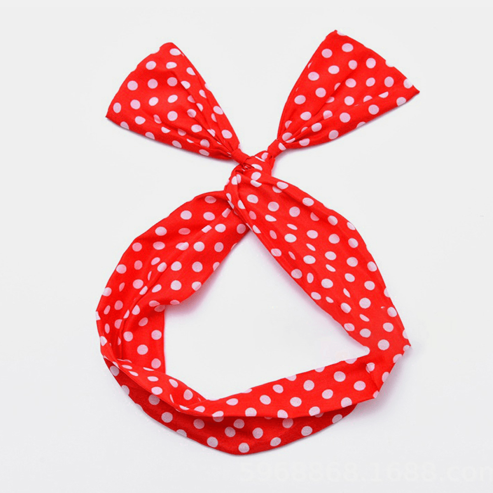 Women Cute Sweet Bow Headdress Dot Stripe Pattern with Adjustable Straight Wire Fabric Cross Tie Headband - MRSLM