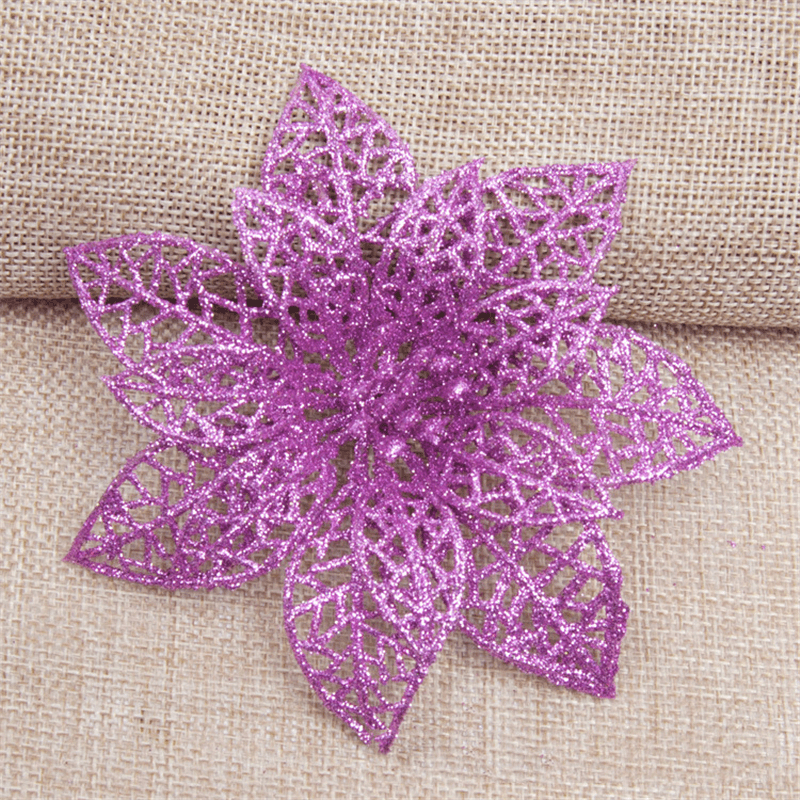 10Pcs Christmas Glitter Hollow Flower Decoration Flowers for Christmas Trees New Year Decorations Wedding Party Decor