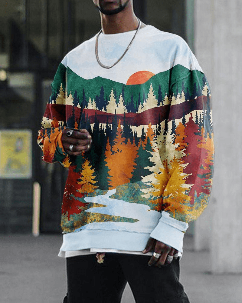 Digital Printing Loose Casual round Neck Long Sleeve Sweater