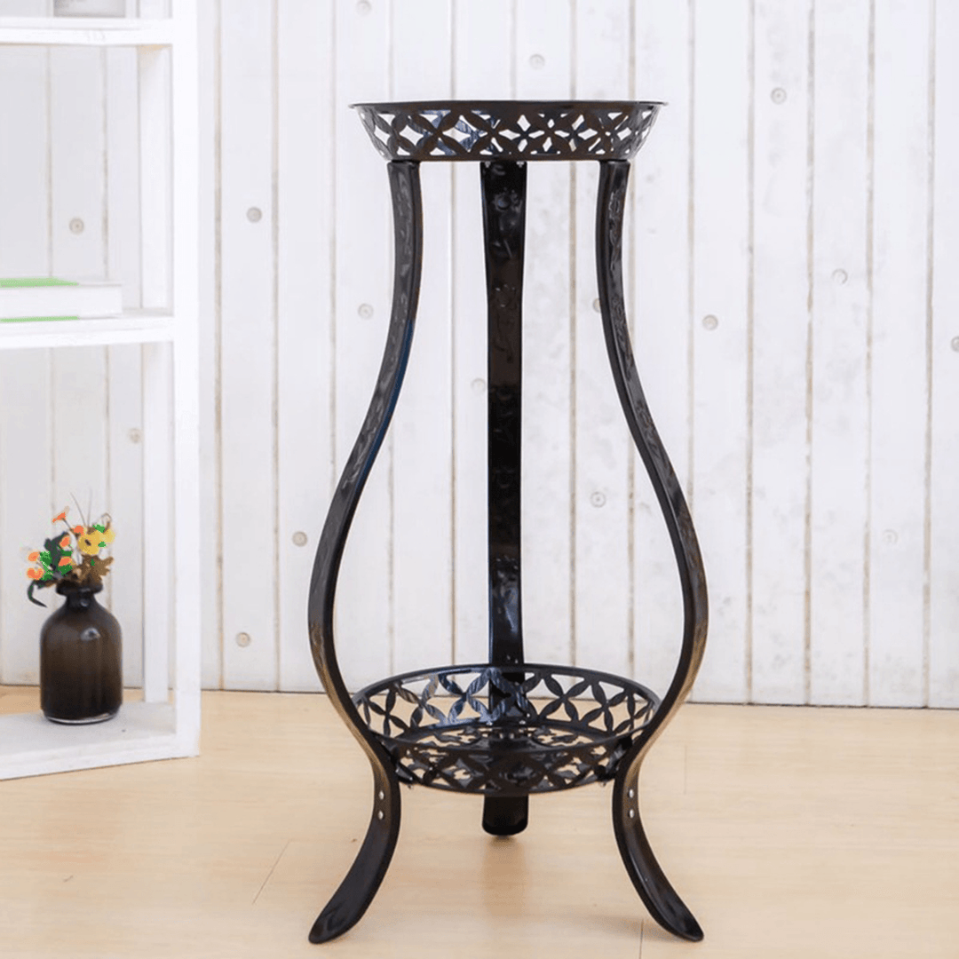 2 Layers Plants Flower Stand Rack Metal Floor Shelf Home Balcony Decor - MRSLM