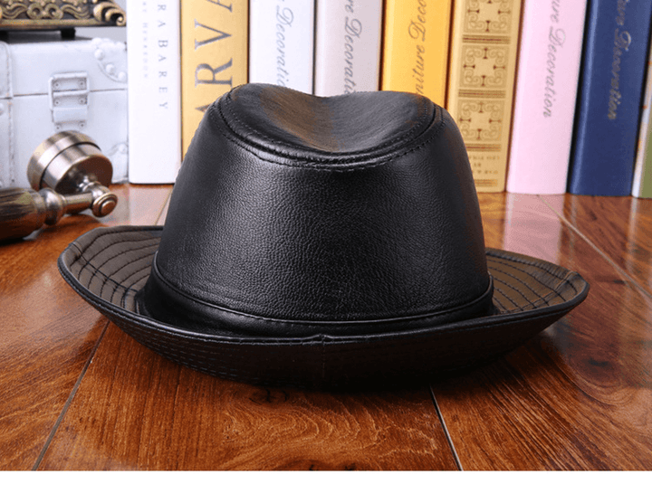 Sheep Skin Big Brim Hat Leather Top