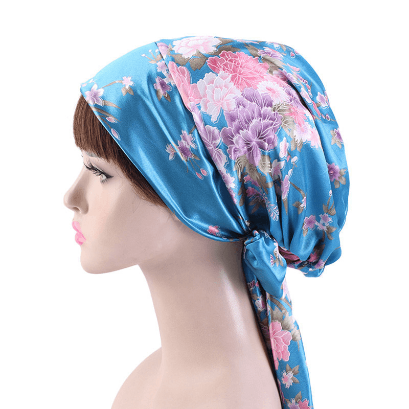 Satin Print Ribbon Bow Turban Hat