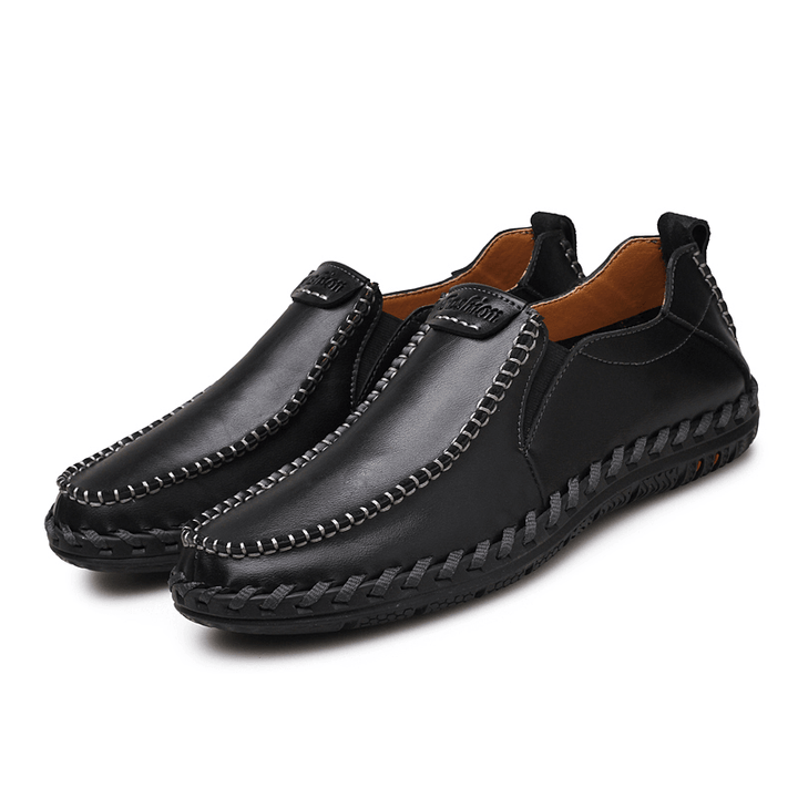 Men Hand Stitching Sfot Leather Non Slip Sole Comfy Slip-On Casual Driving Shoes