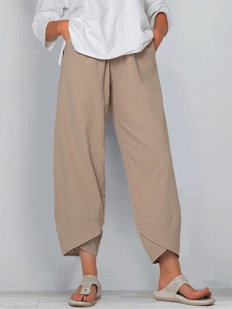 Solid Color Elastic Waist Casual Pants with Pockets