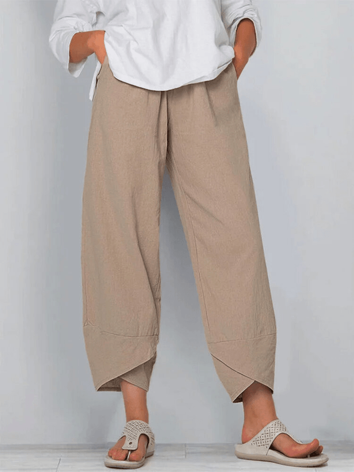 Solid Color Elastic Waist Casual Pants with Pockets