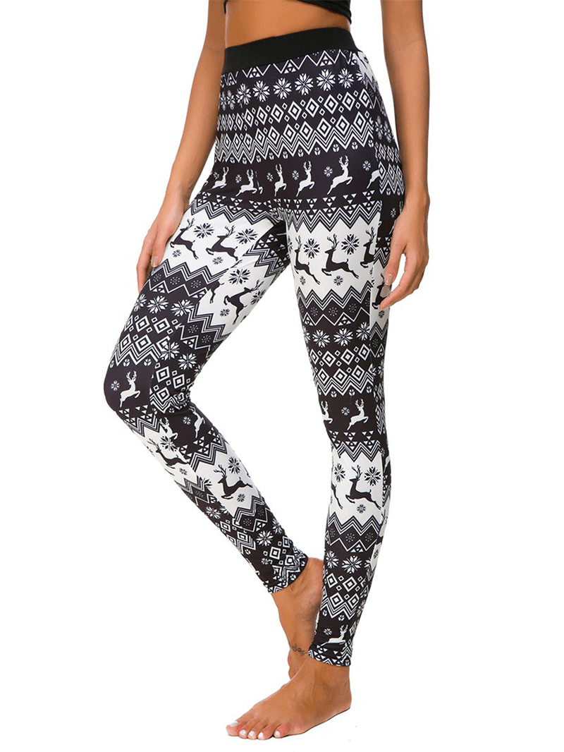 Women Slim Elastic Waist Elk Christmas Printed Leggings