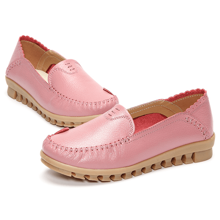 Soft Rubber Sole round Toe Pure Color Slip on Flat Loafers