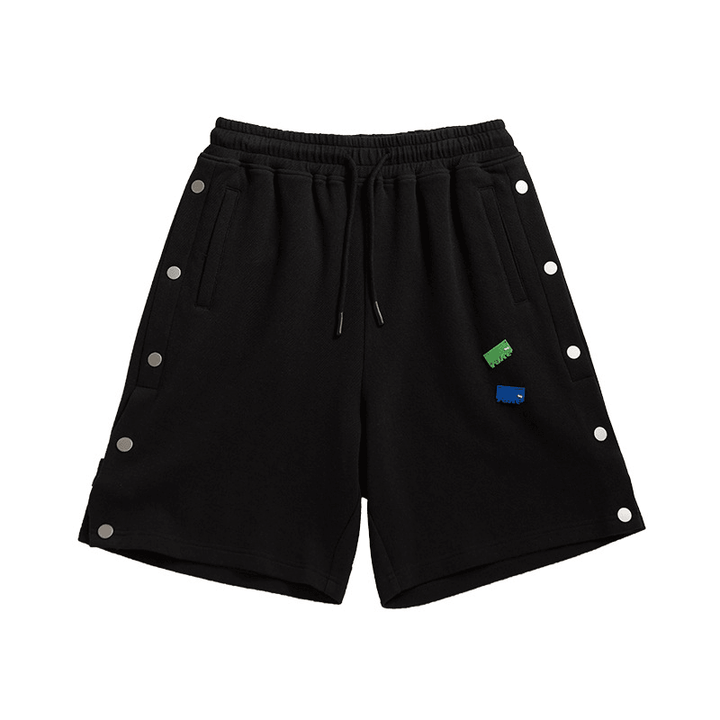 Button Decoration Small Elements Collage Straight Leg Shorts and Trousers Men