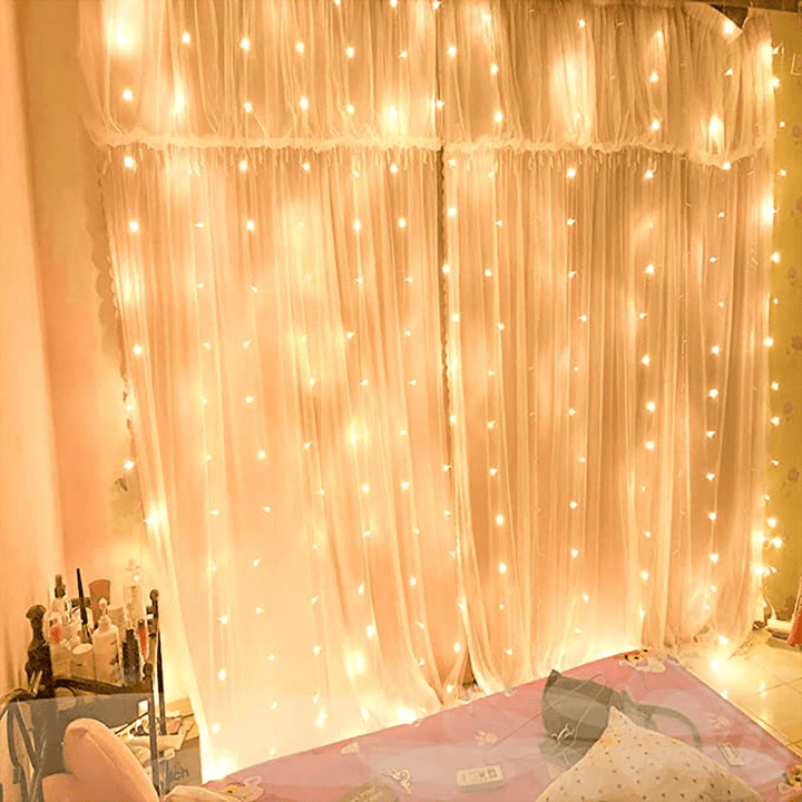 3X3M300 GYTF Curtain Lights with Sound Activated USB Powered LED Fairy Christmas Lights with Remote Sync-To-Music Setting 8 Mode Hanging Light for Bedroom Wedding Decorations