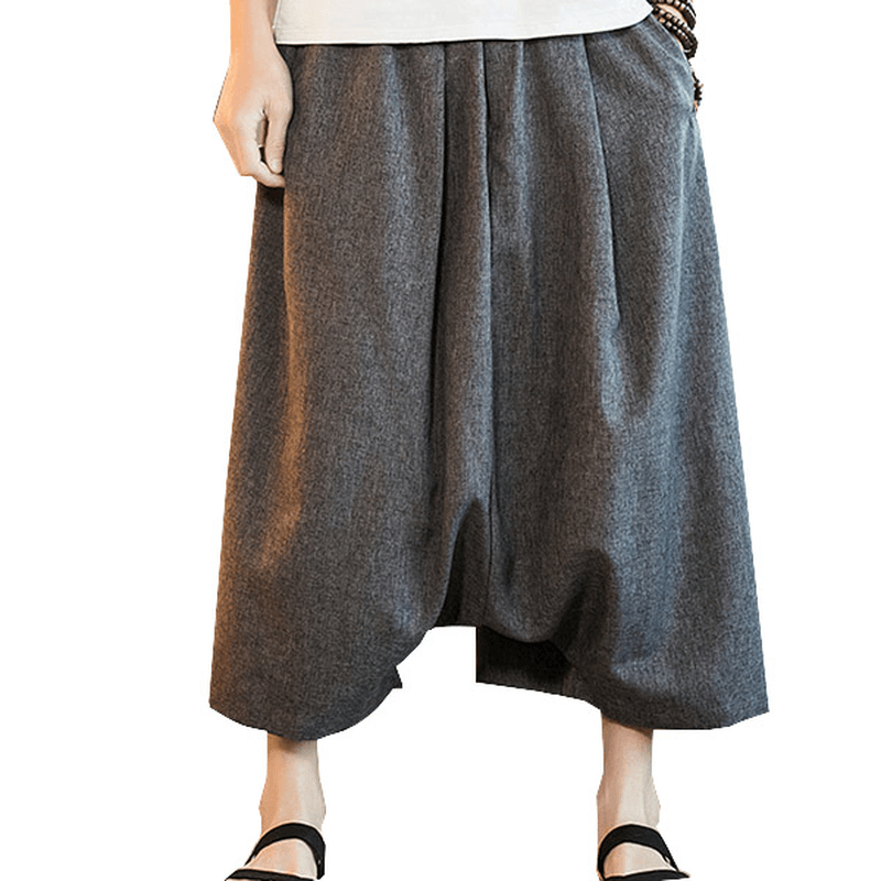 Chinese Style Casual Breathable Wide Leg Pants Fashion Men'S Large Size Calf-Length Pants