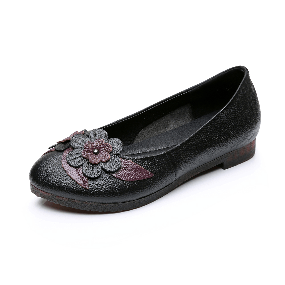 Women Flowers Decor Comfy Sole Soft Leather Loafers - MRSLM