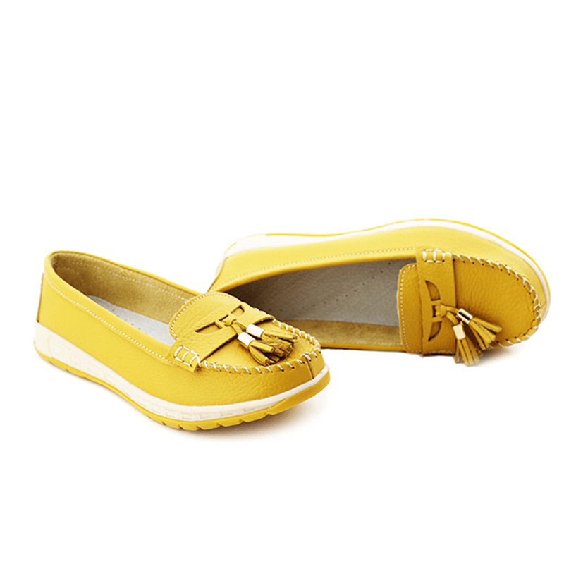 Casual Soft Leather Tassels Flat Shoes Slip on round Toe Loafer Shoes