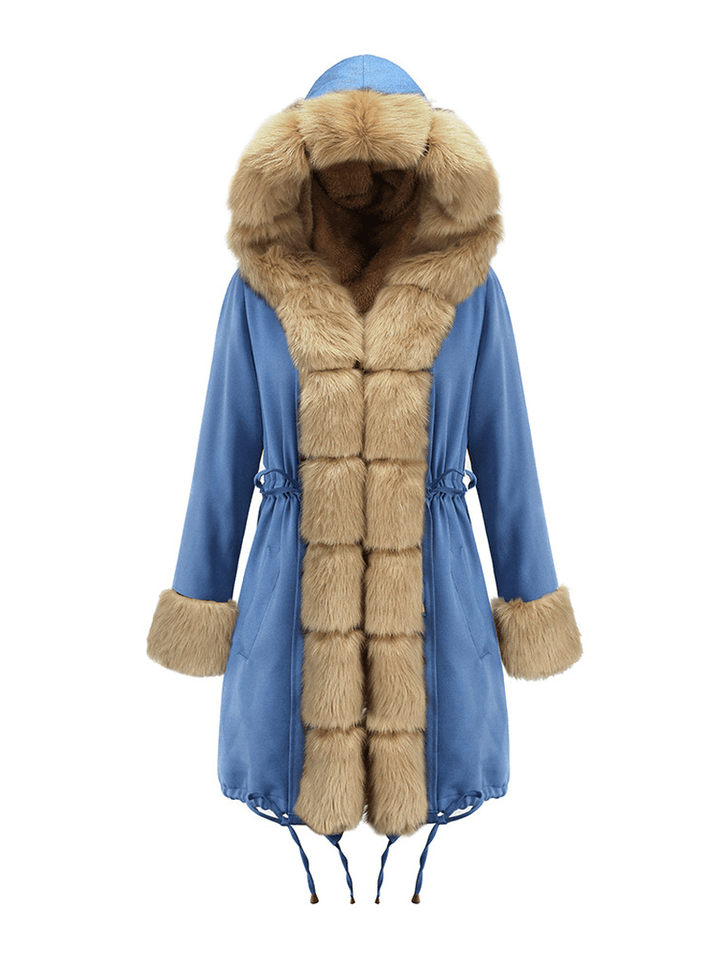 Long Sleeve Print Fur Collar Hooded Thick Coats