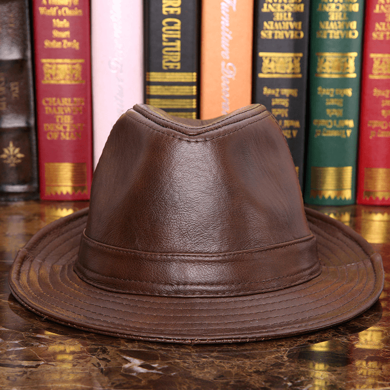 Men'S and Women'S Cowhide Hats with Big Eaves on the Street