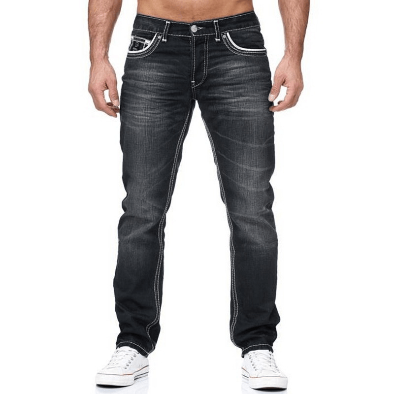 Men'S White Distressed Mid-Rise Loose Straight-Leg Jeans