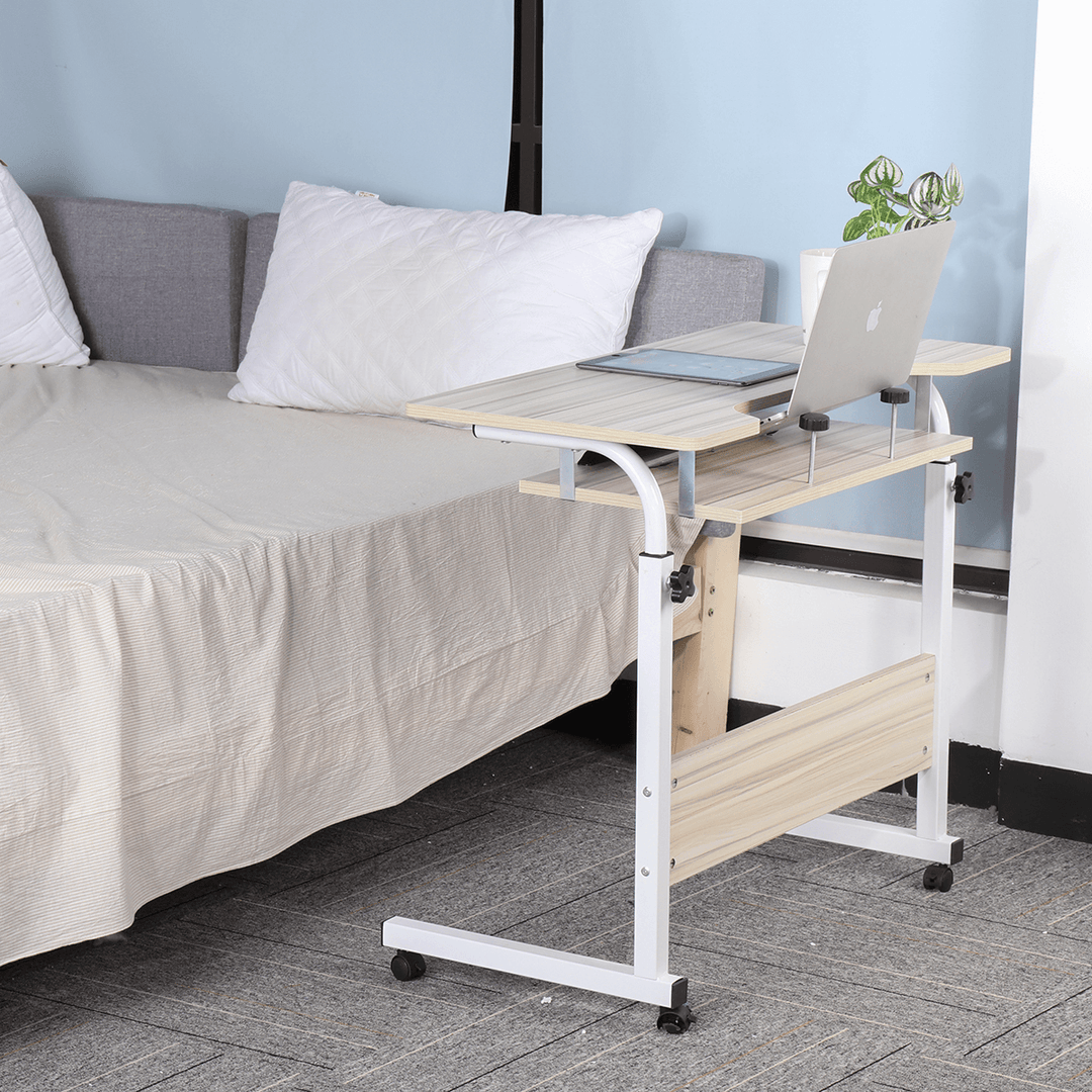 Mobile Rolling Computer Laptop Desk Bedside Workstation Height Adjustable Table Shelf