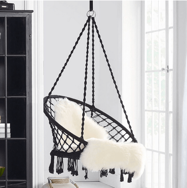 Cotton Hammock Seat Hanging Chair Tassel Deluxe Swing Chair Max Load 120Kg Outdoor Indoor Patio Garden