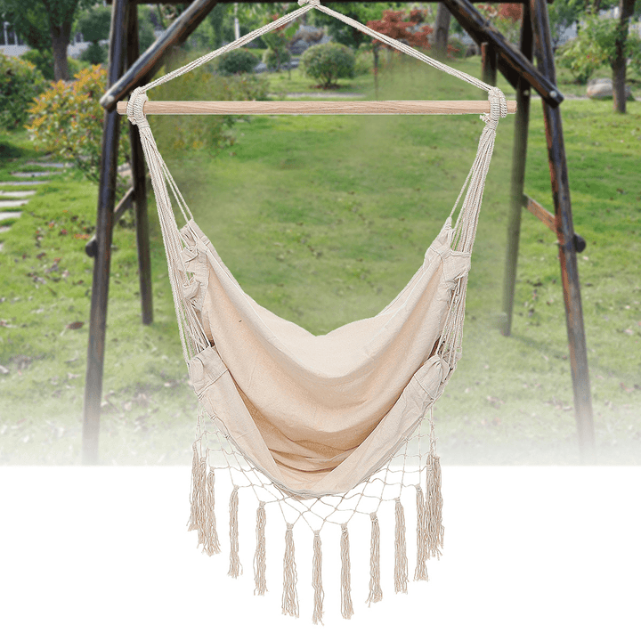 Canvas Swing Hanging Hammock Chair Cotton Rope Tassel Tree Chair Seat Patio Outdoor