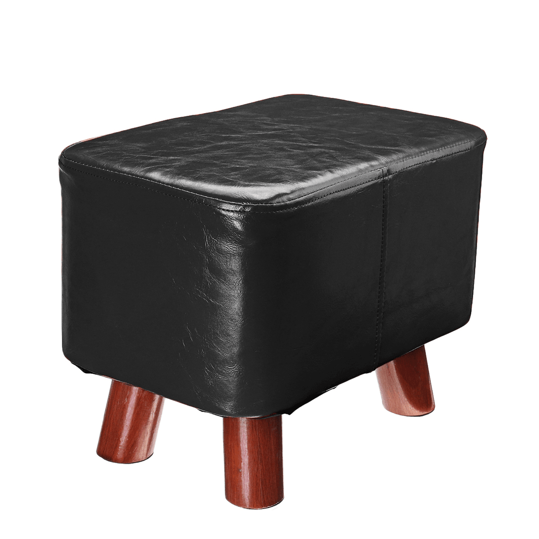 PU Soft Foot Stool Soft Change Shoes Bench Small Ottoman Footrest Footstool Wooden Legs Rectangular Seat Stool Home Supplies - MRSLM