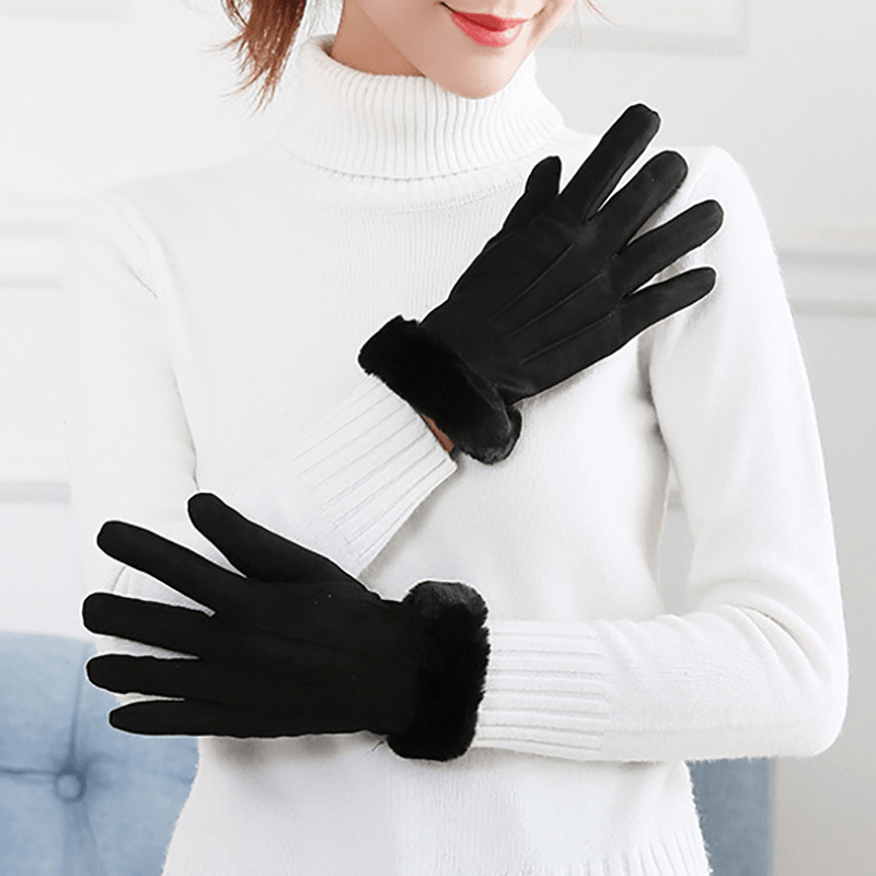 Women Warm Thick plus Velvet Lined Suede Windproof Gloves