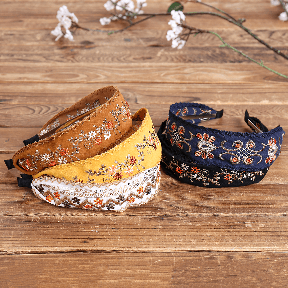 Ethnic Embroidery Lace Girl Headband Rural Girl Wind Suede Floral Fabric Headband Hair Accessories