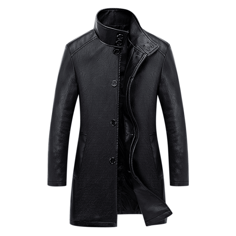 Men'S Mid-Long Casual Business Thicken Warm Stand Collar Jacket