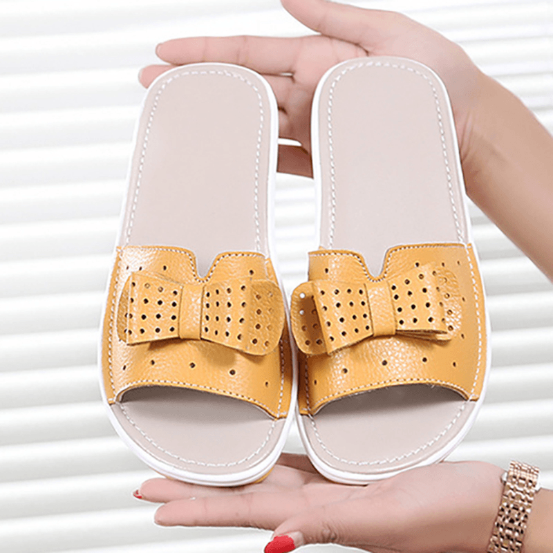 Leather Women Platform Wedges Slippers