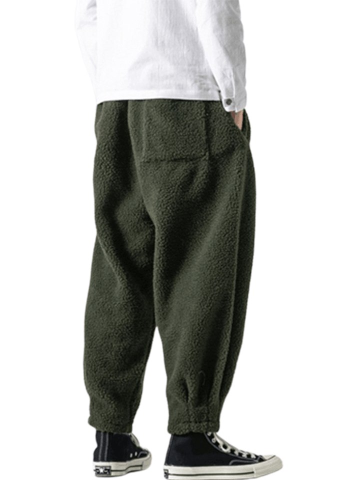 Mens Fleece Warm Thickened Chinese Style Loose Drawstring Wool Harem Pants