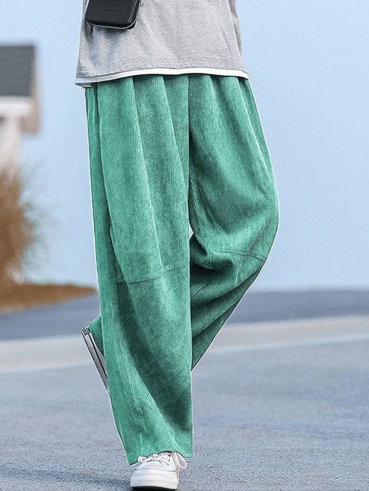 Mens Corduroy Drawstring Pocket Wide Leg Cargo Pants