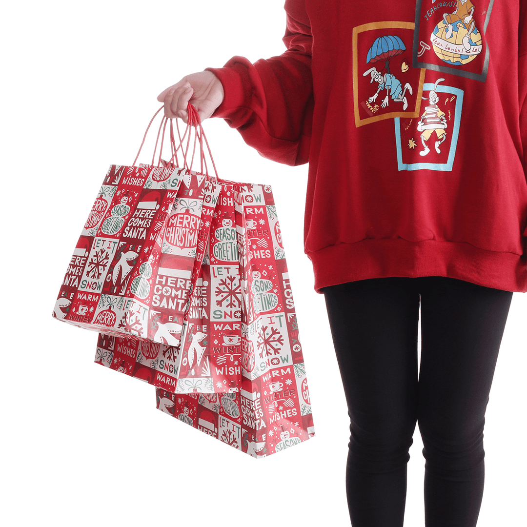 12Pcs/Lot Christmas Kraft Paper Bag Santa Gift Bag Candy Bag Christmas Party Sup