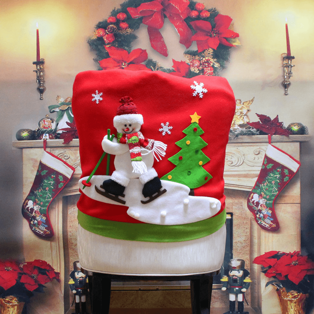 Christmas Chair Cover Cartoon Christmas Santa Claus Chair Back Cover Snowman Elk Ski Dinner Table Party Decorations