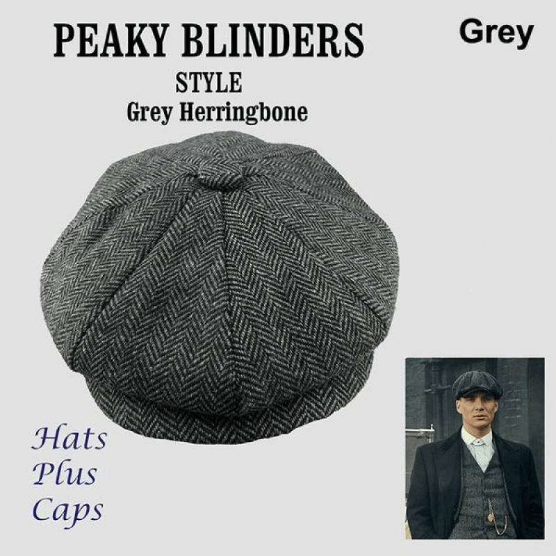 Men's Herringbone Wool Newsboy Cap Gatsby Flat Cap