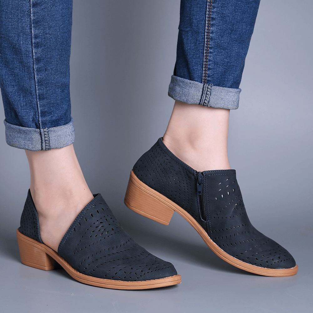 Women Casual Soft Breathable Hollow Zipper Ankle Boots