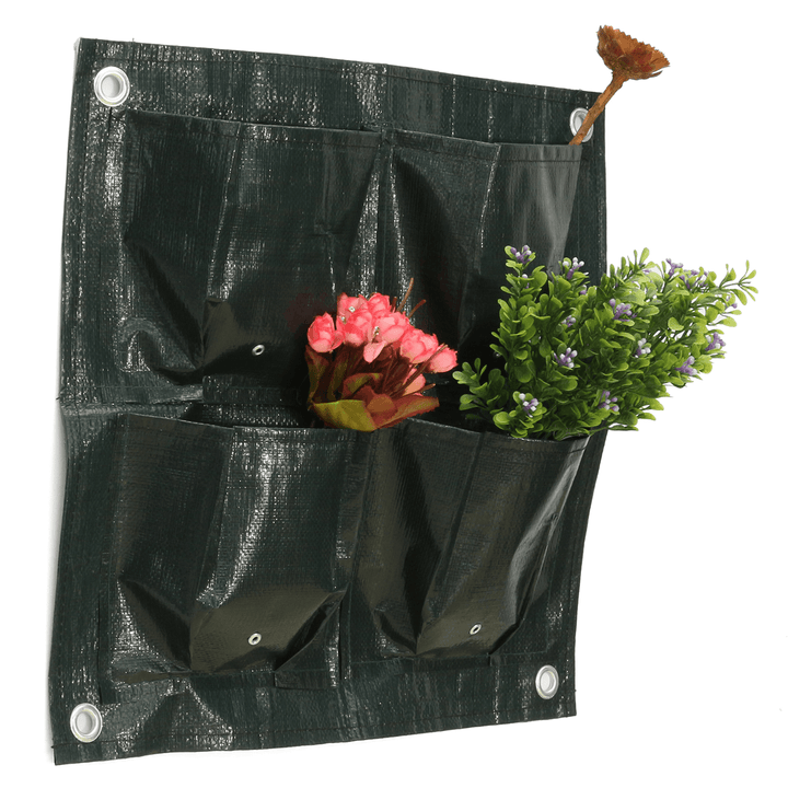 4 Pockets Home Garden Balcony Plant Bags Hanging Flower Pot PE Planting Grow Bag