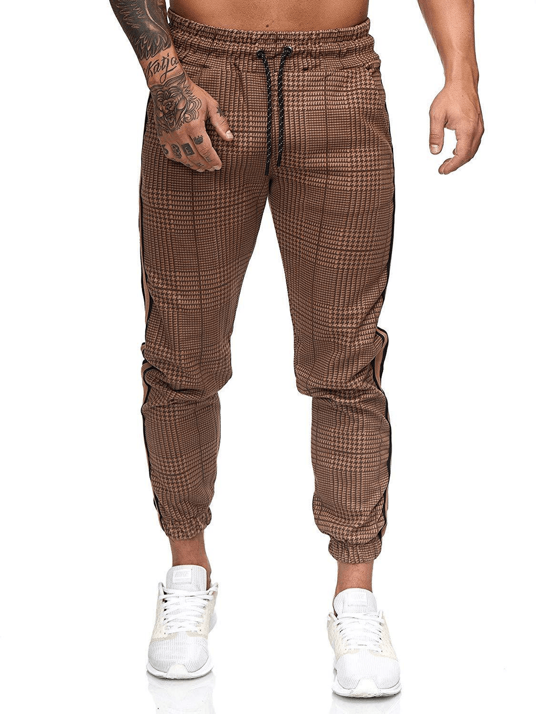 Men'S Casual Slim Printed Plaid Retro Pencil Pantssmall Pants