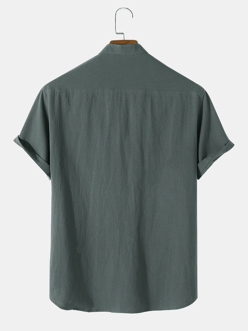 Mens Plain Basic Style Solid 100% Cotton Short Sleeve Henley Shirt