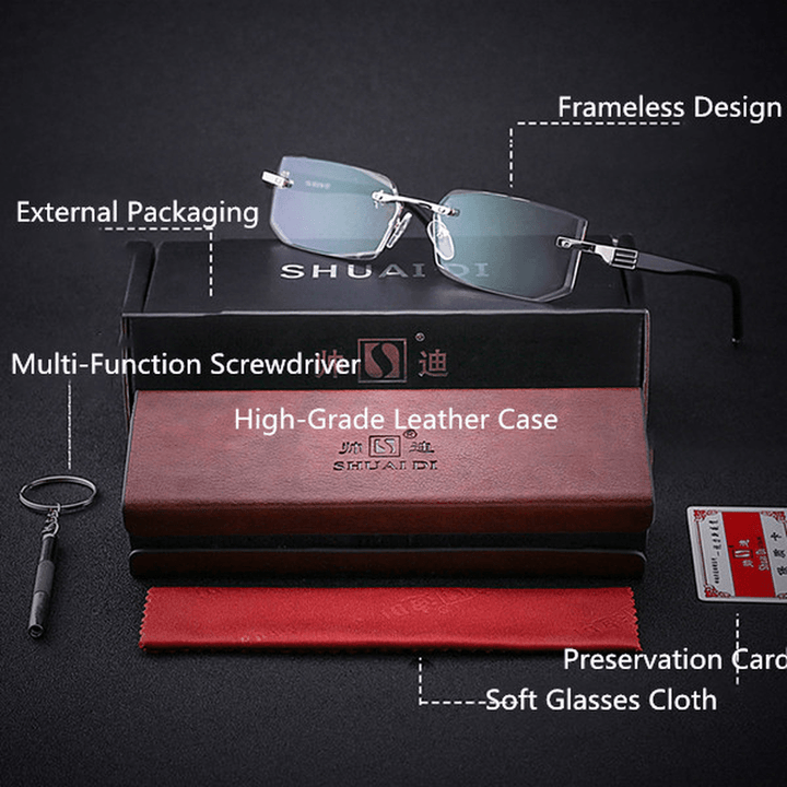 Mens Antifatigue Rectangle Rimless Lightweight Readers Reading Glasses Frameless Presbyopic Glasses