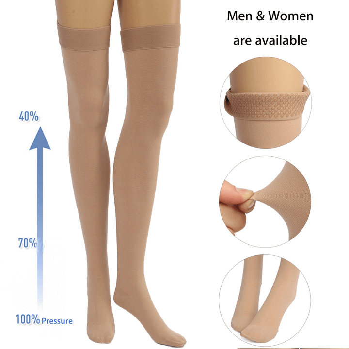 Skin Color anti Skid Compression Thigh Stocking Prevent Varicose Vein Socks Pain Relief Close Toe