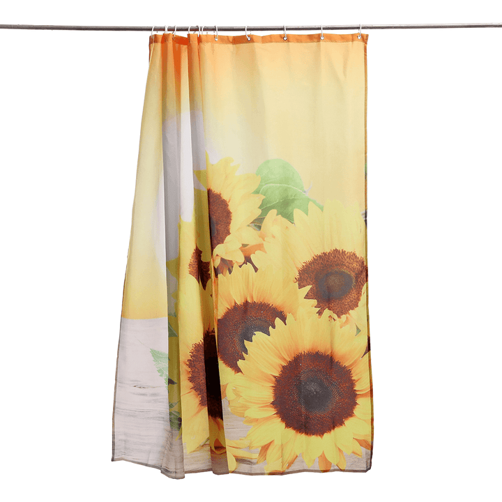 Sunflower Waterproof Shower Curtain Toilet Lid Cover Bathroom Non-Slip Mat Set