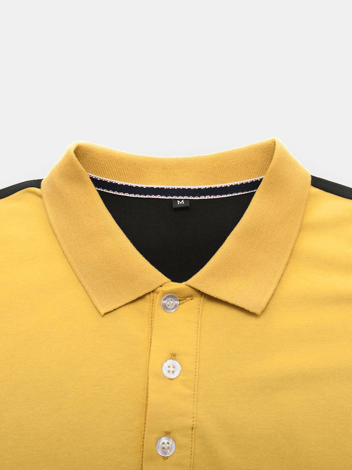 Mens Cotton Patchwork Button Closure Business Golf Shirts