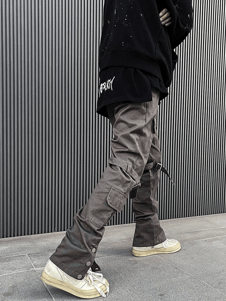 Straight-Breasted Cargo Pants with Multi-Pocket Straps