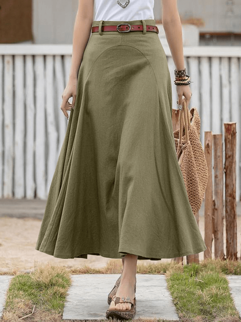 100% Cotton Solid Side Zipper Spliced Casual Loose Skirt for Women - MRSLM