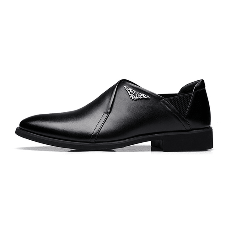 Men Comfy Soft Elastic Band Business Leather Slip on Formal Shoes